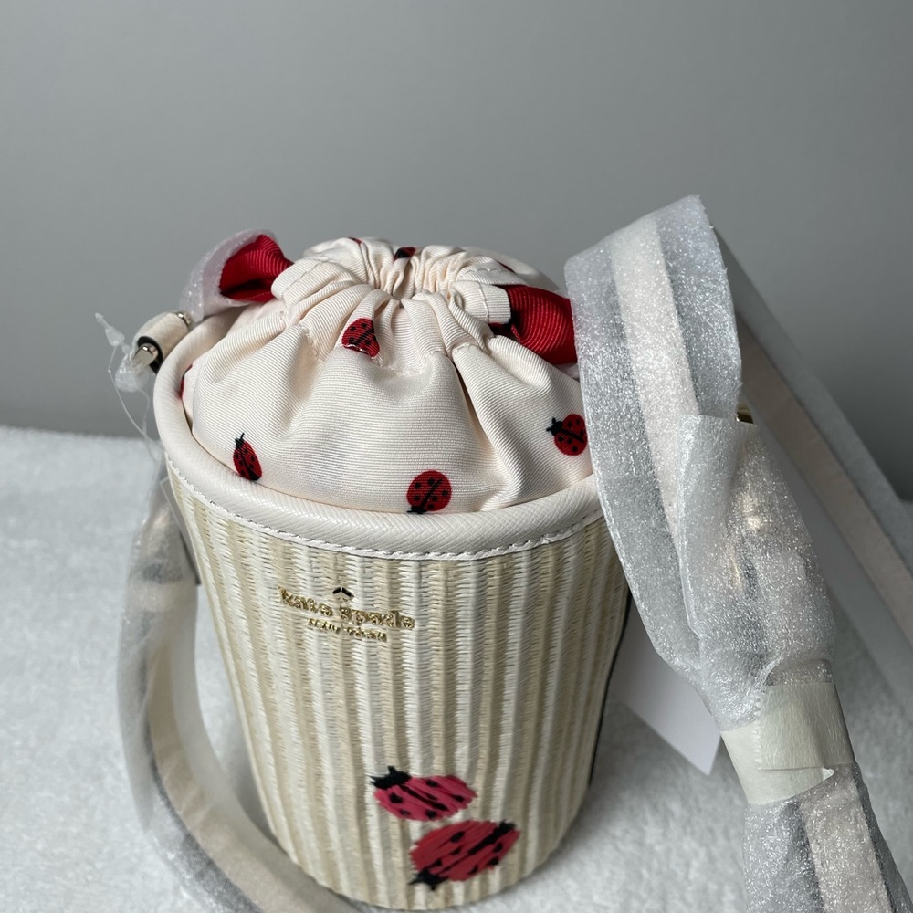 Kate Spade Cream and Red Ladybug Mini Bucket Bag